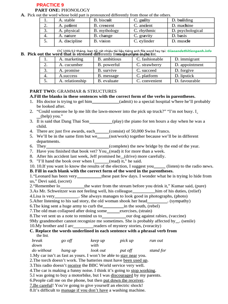 Phonology and Grammar Practice Exercises | PDF | Sleep | Shift Work