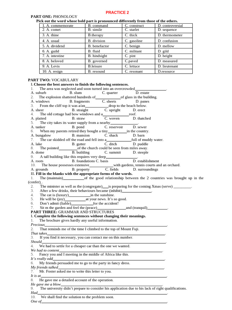 Phonology and Vocabulary Practice Exercises | PDF | Linguistics