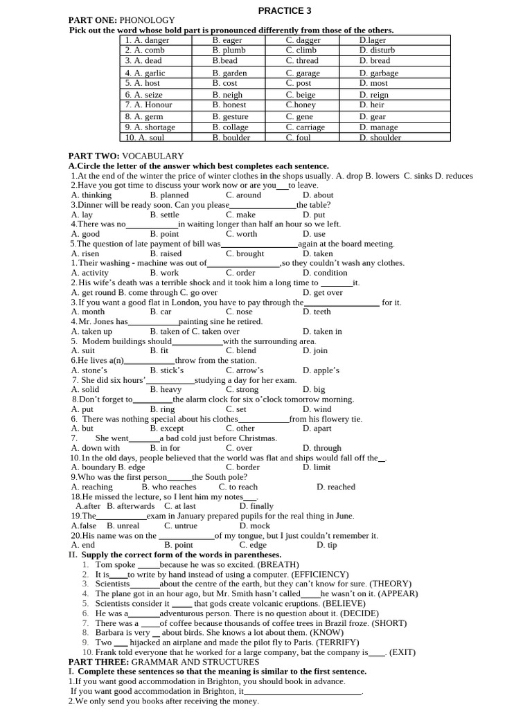 Phonology and Vocabulary Practice Test | PDF | Zoo | Agriculture
