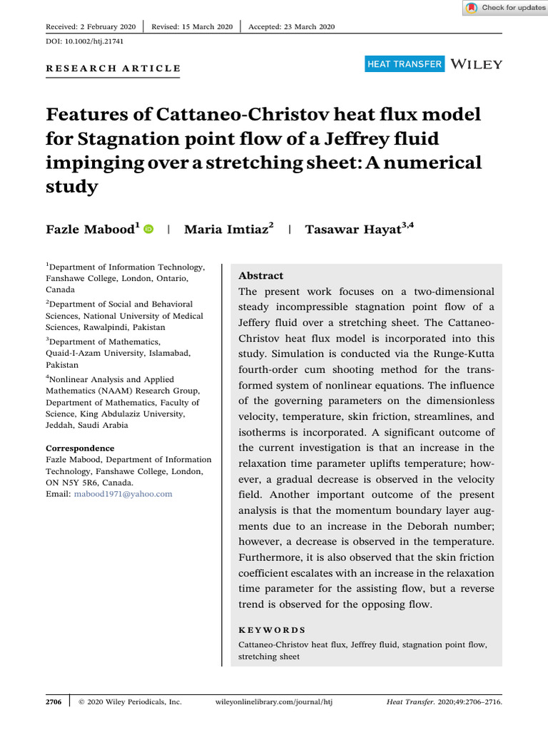 Heat Trans - 2020 - Mabood - Features of Cattaneo Christov Heat Flux ...