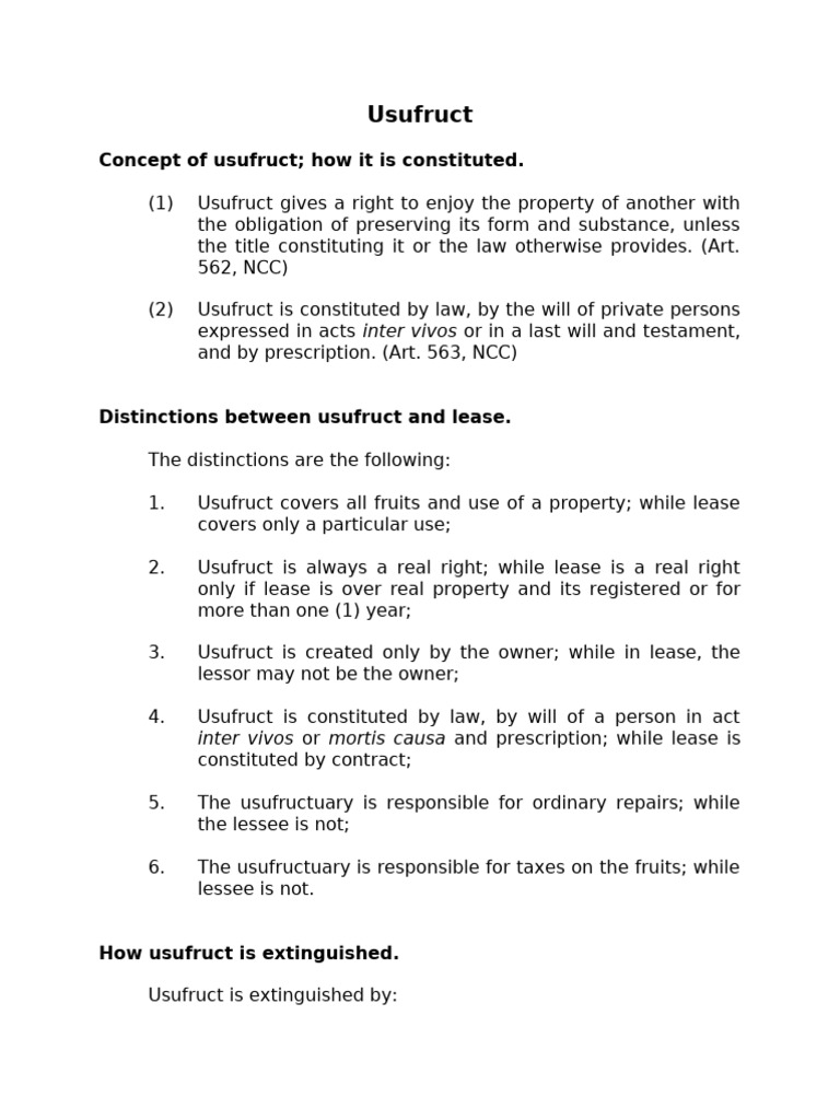 Understanding Usufruct and Easements | PDF | Easement | Lease