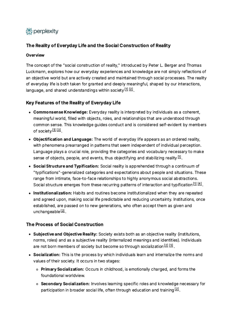 The Reality of Everyday Life and The Social Constr | PDF | Reality ...