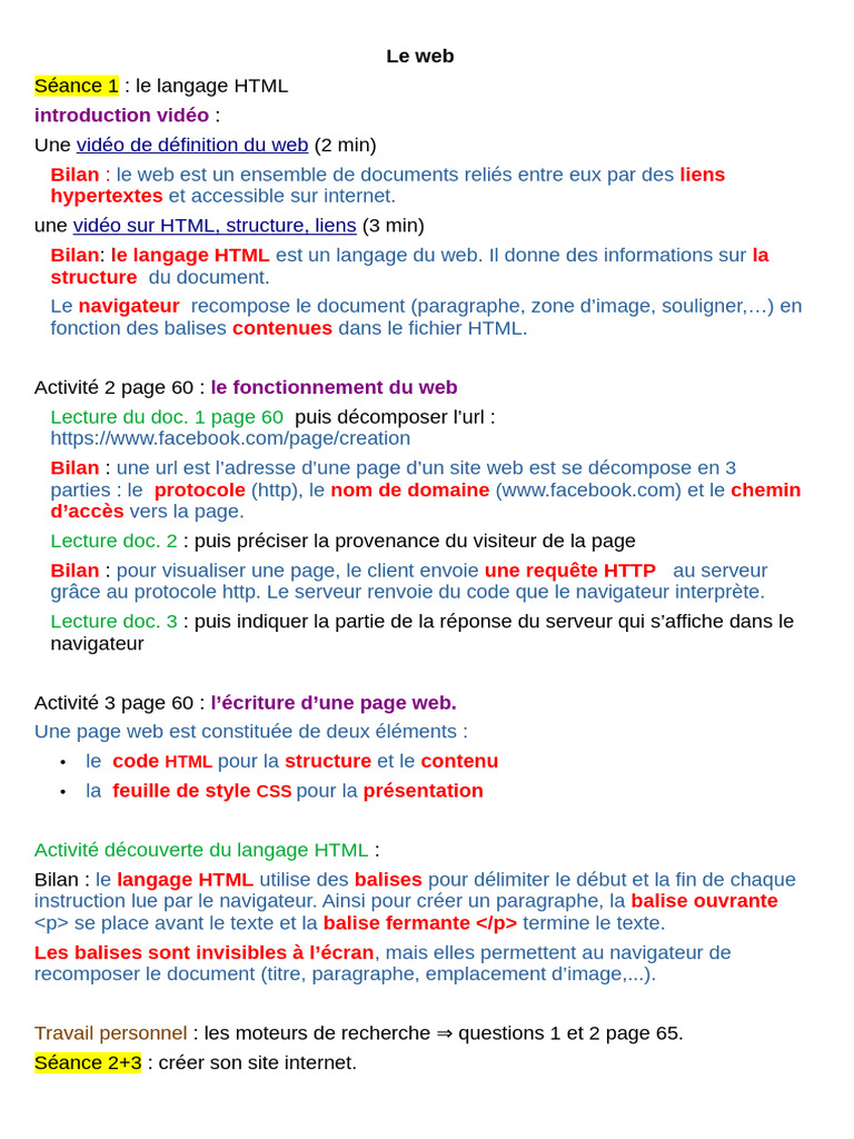 Introduction au langage HTML et web | PDF | Internet | Internet et Web