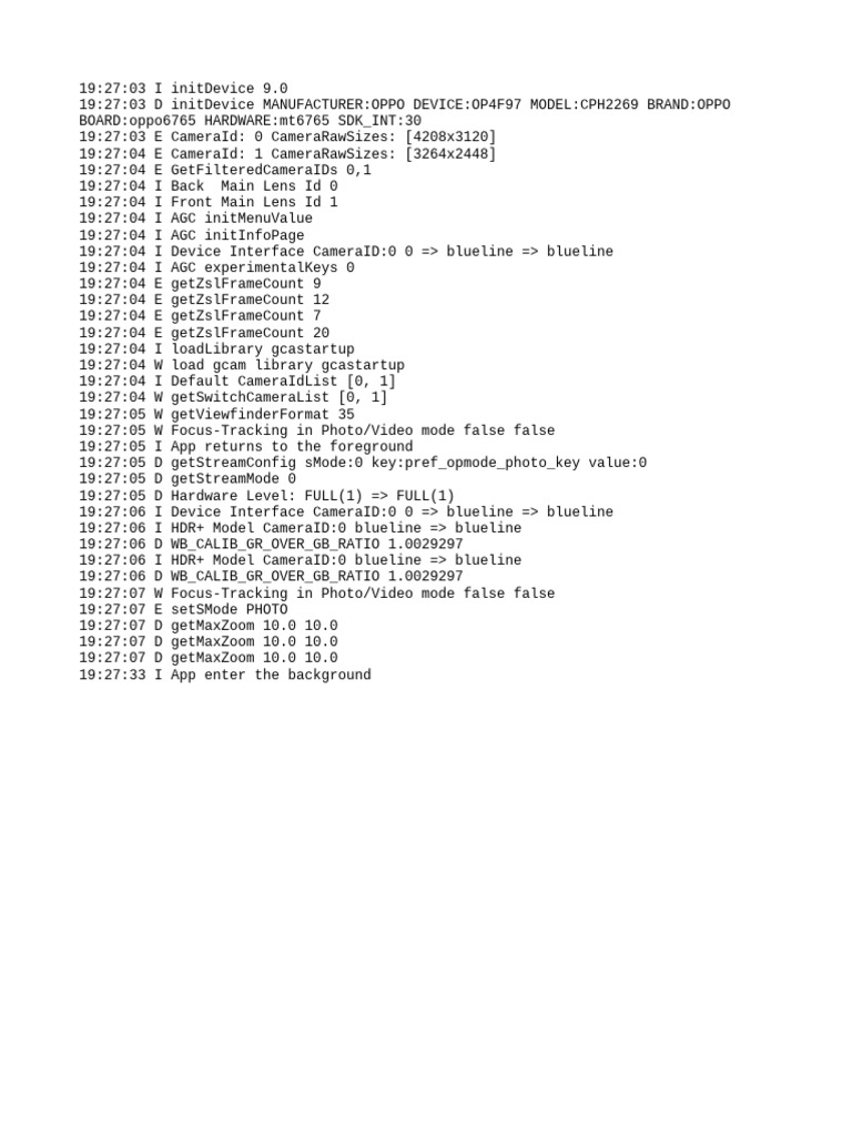 OPPO CPH2269 Camera Initialization Log | PDF