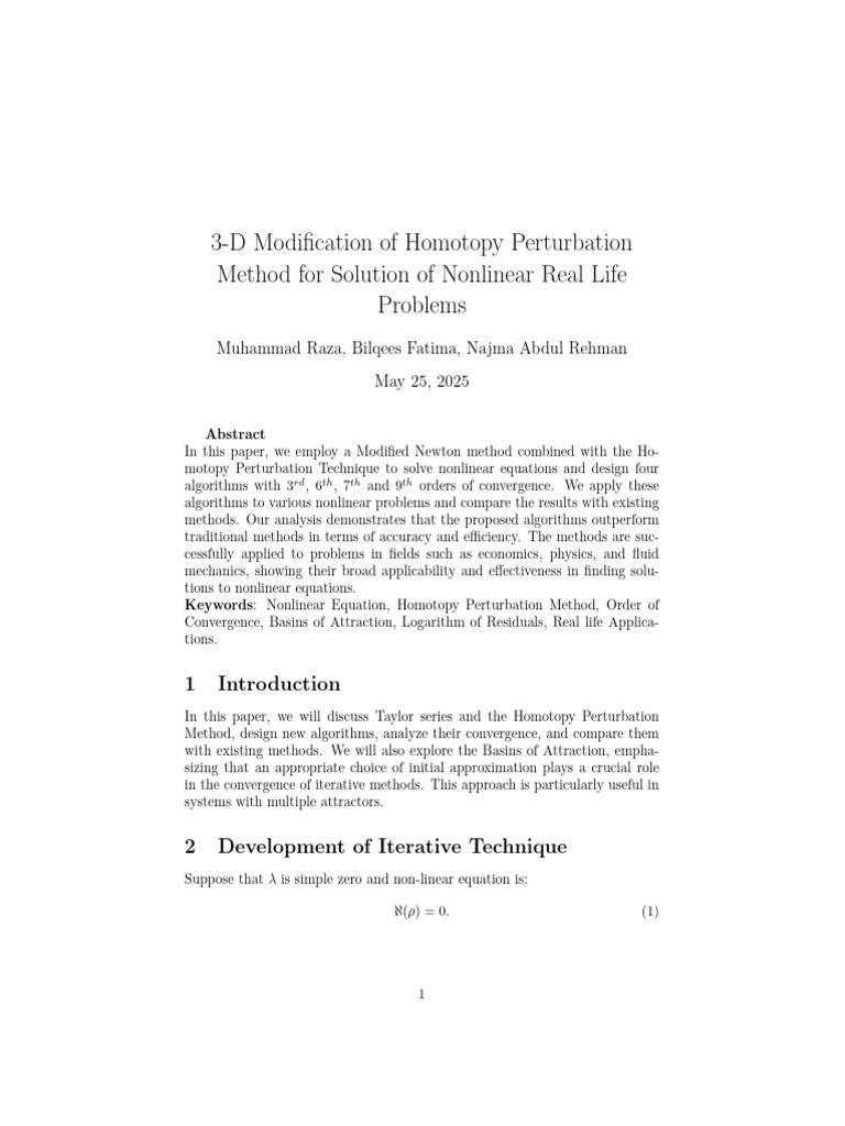 3-D Homotopy Perturbation Method | PDF | Gases | Nonlinear System