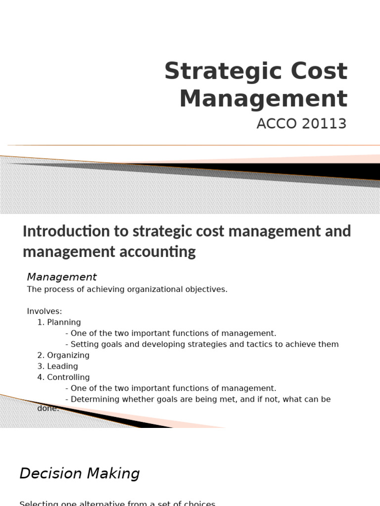 Introduction To Strategic Cost Management and Management Accounting ...