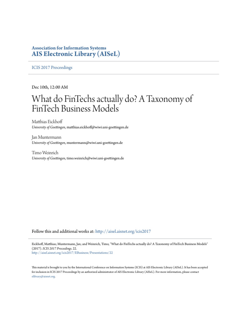 Taxonomy of FinTech Business Models | PDF | Business Model | Databases
