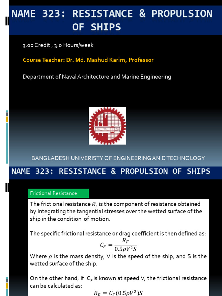 Ship Resistance and Propulsion Course | PDF | Friction | Ships