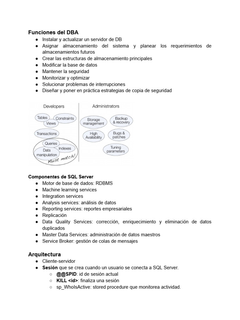 Funciones y Componentes de SQL Server | PDF | Gestión de datos ...