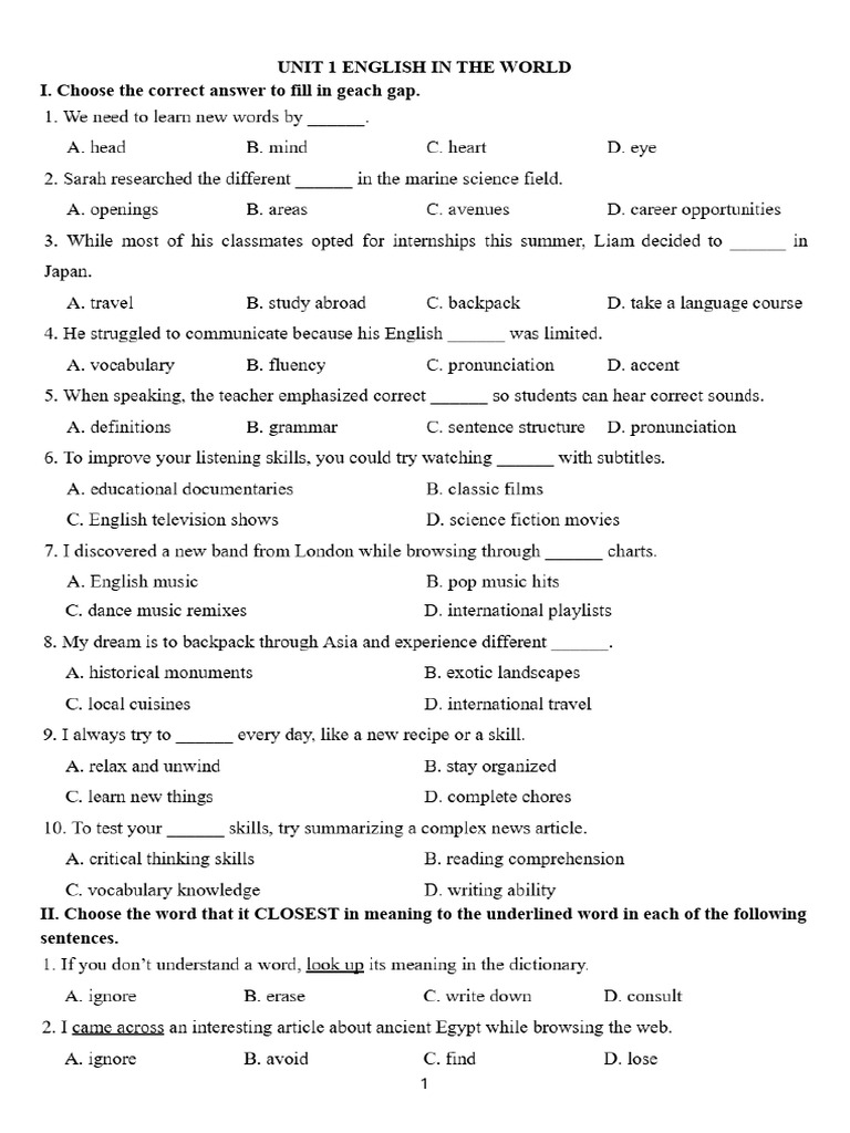 Unit 1 English in The World | PDF
