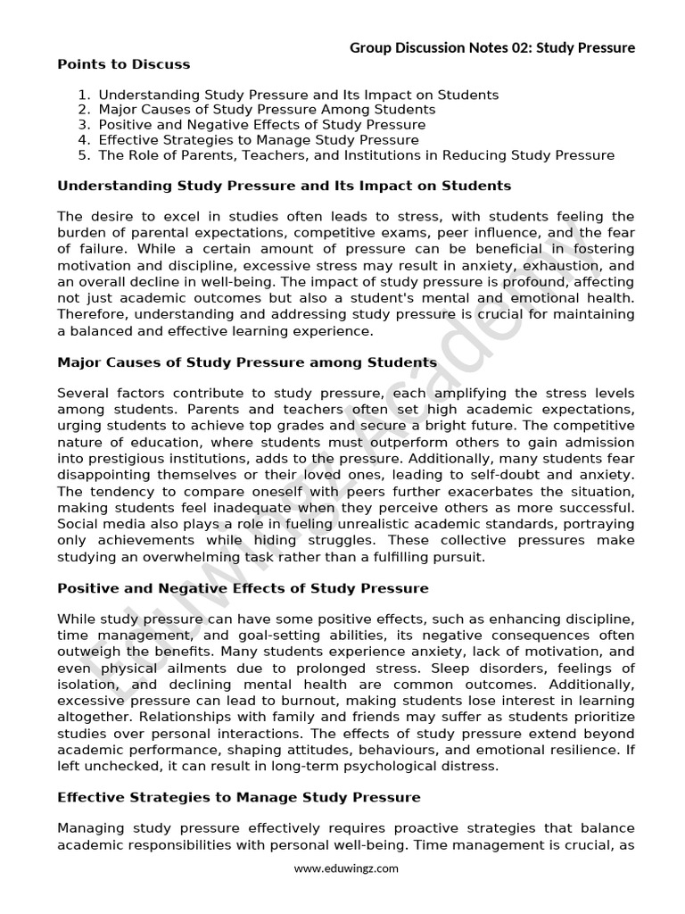 Managing Study Pressure in Students | PDF | Psychological Resilience ...
