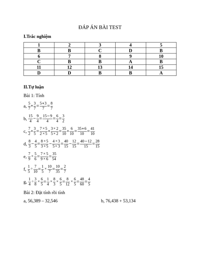 ĐÁP ÁN BÀI TEST BUỔI ĐẦU | PDF