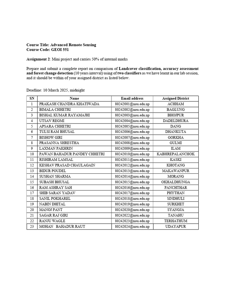 2025 Remote Sensing Assignment Details | PDF
