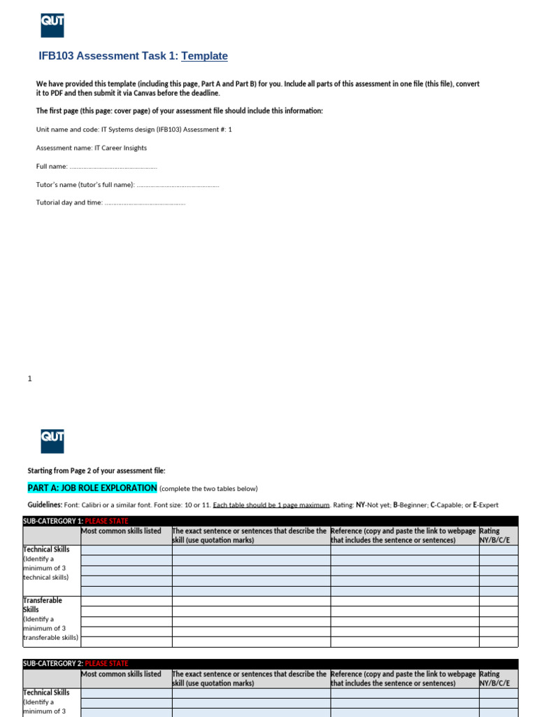 IFB103+Assessment+Task+1+ +Template (2) | PDF