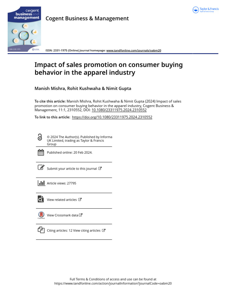 Impact of Sales Promotion On Consumer Buying Behavior in The Apparel ...
