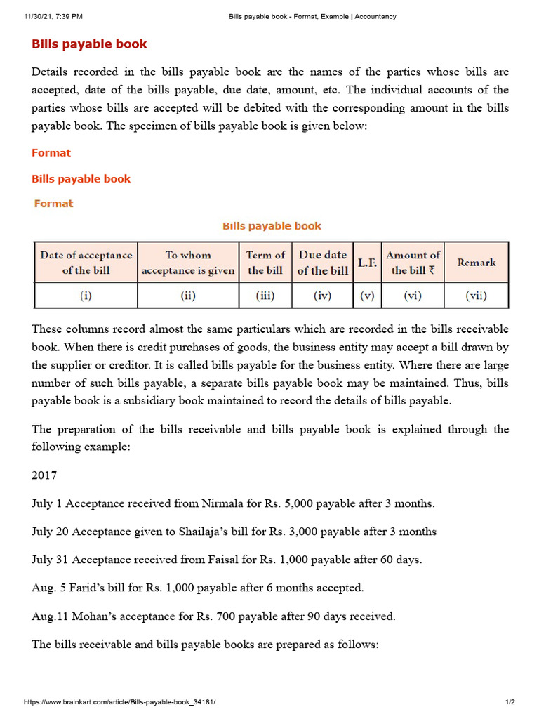Bills Payable Book - Accountancy | PDF