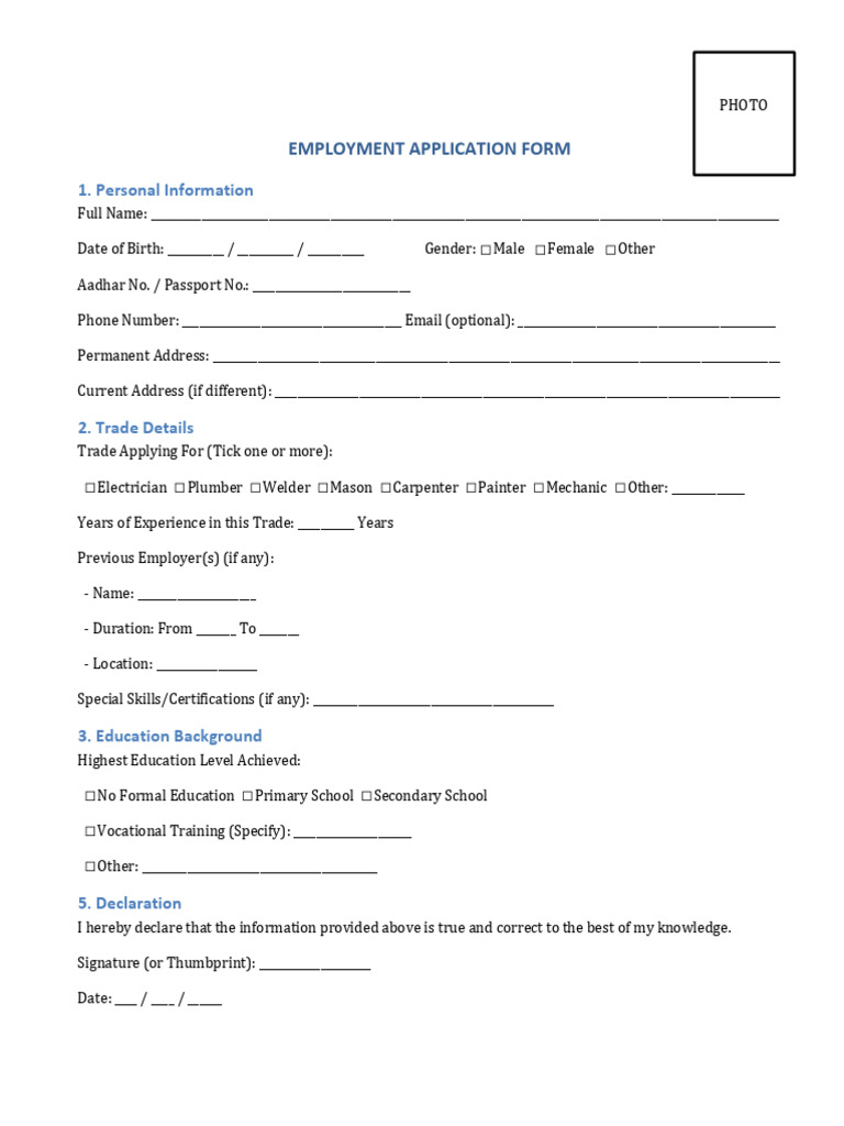 Employment Application Form Template | PDF
