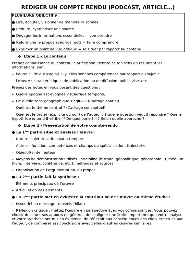 Guide pour rédiger un compte rendu efficace | PDF