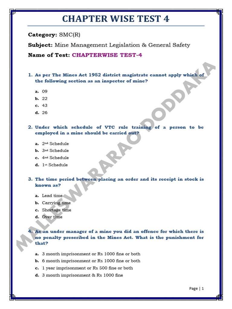 Chapter Wise Test 4 by MALLESH | PDF | Fine (Penalty) | Risk Management