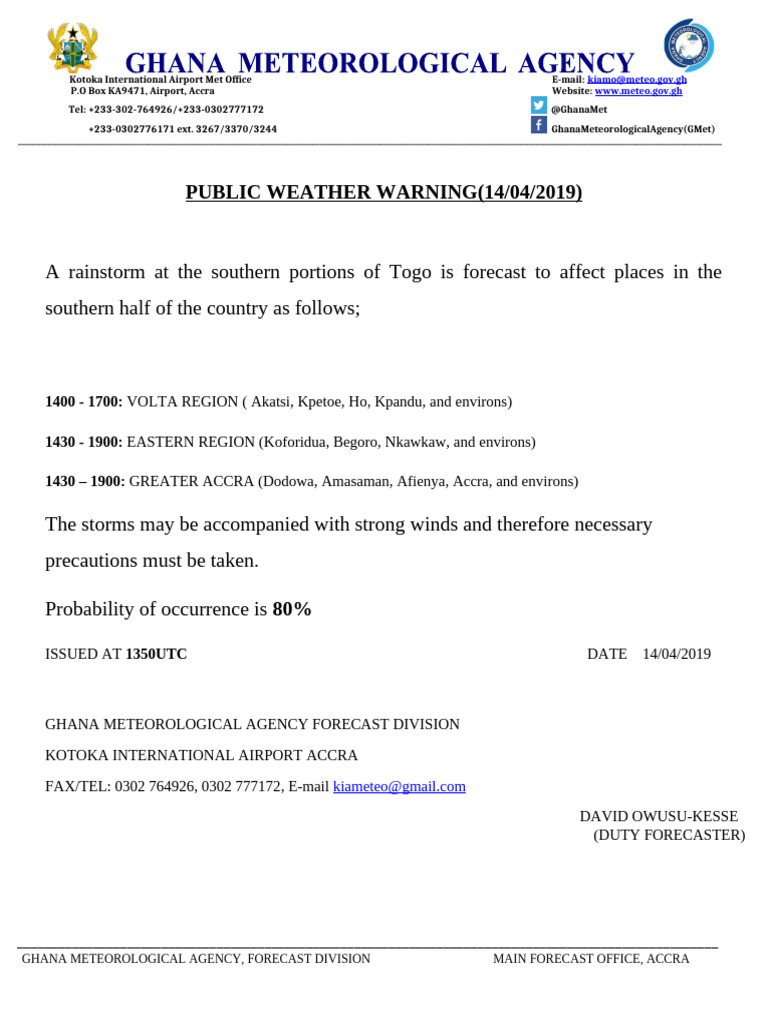 Weather Warning 1-14042019 | PDF