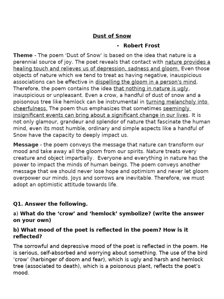 Dust of Snow Grade Notes | PDF | Mood (Psychology) | Mental Health