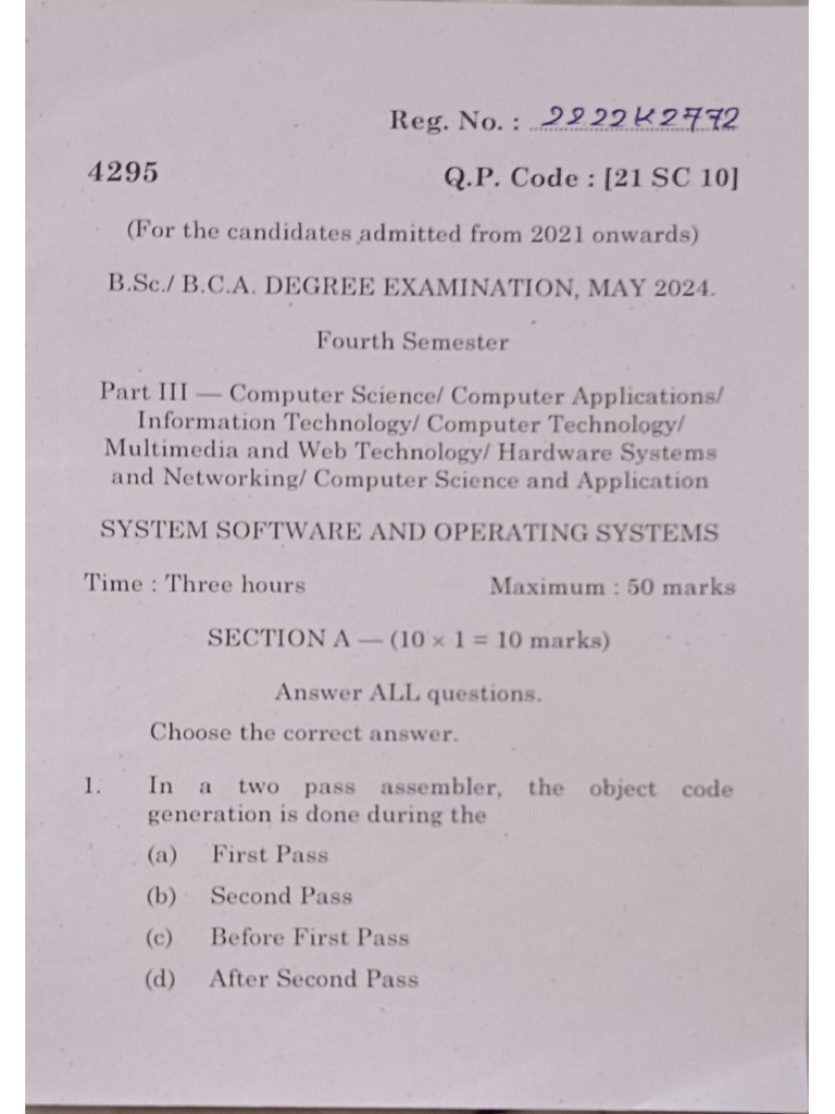 SS and OS Question Paper | PDF