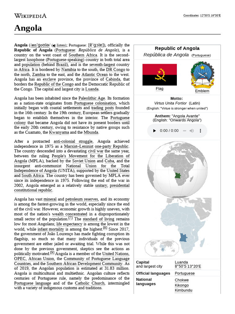 Overview of Angola: History and Culture | PDF | Angola | Unita