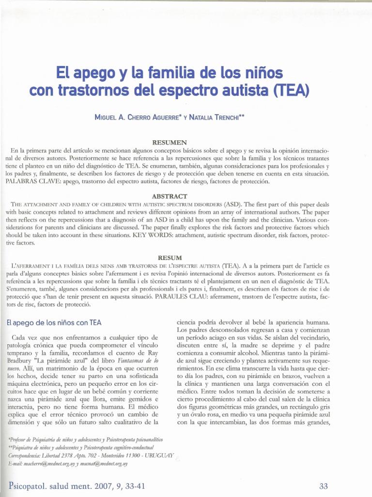 Apego en niños con TEA y su familia | PDF | Teoría de apego | Espectro ...