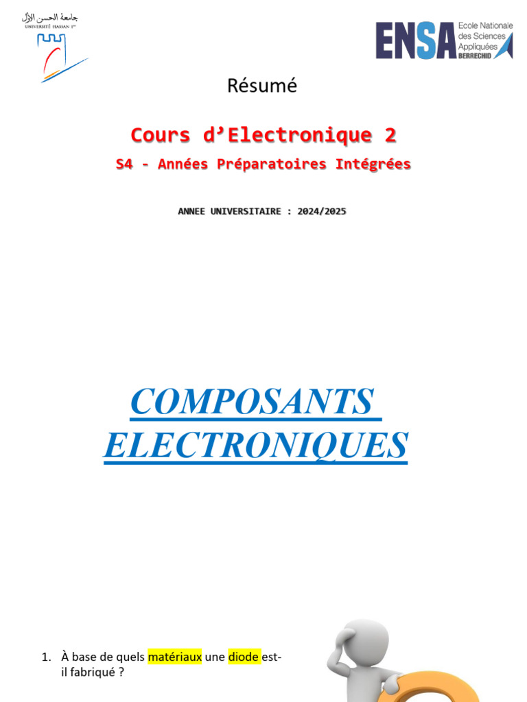 Cours Composants Electronique | PDF | Semi-conducteurs | Dopage (semi ...