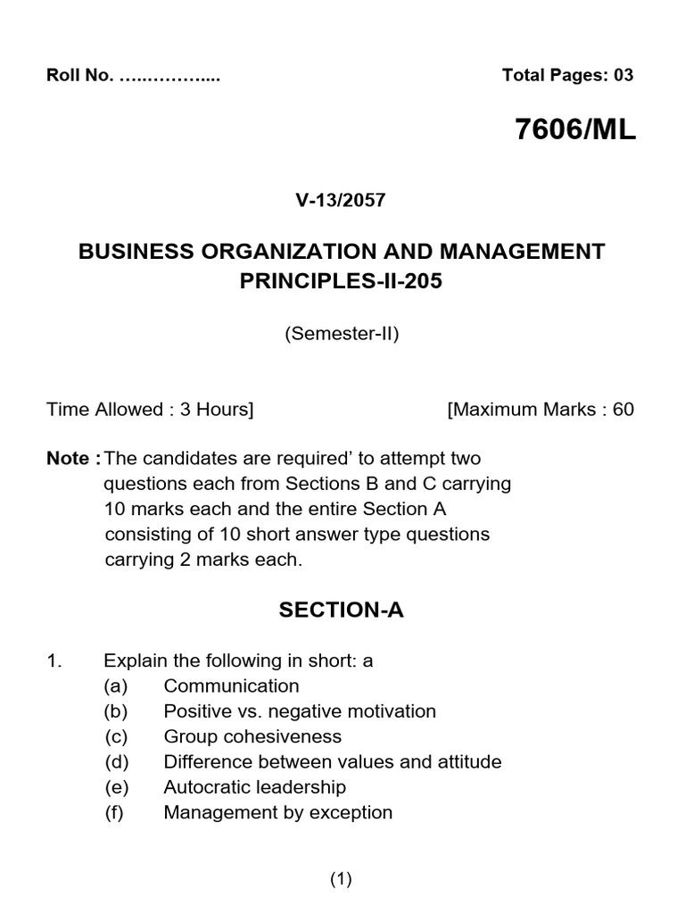 Business Organization and Management Exam Guide | PDF