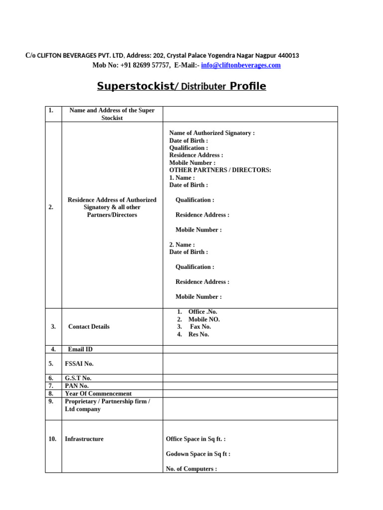 Superstockist Profile for Clifton Beverages | PDF | Business | Service ...