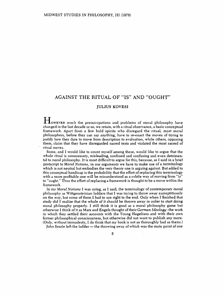 1978 - Kovesi - Against The Ritual of Is and Ought | PDF | Reason ...