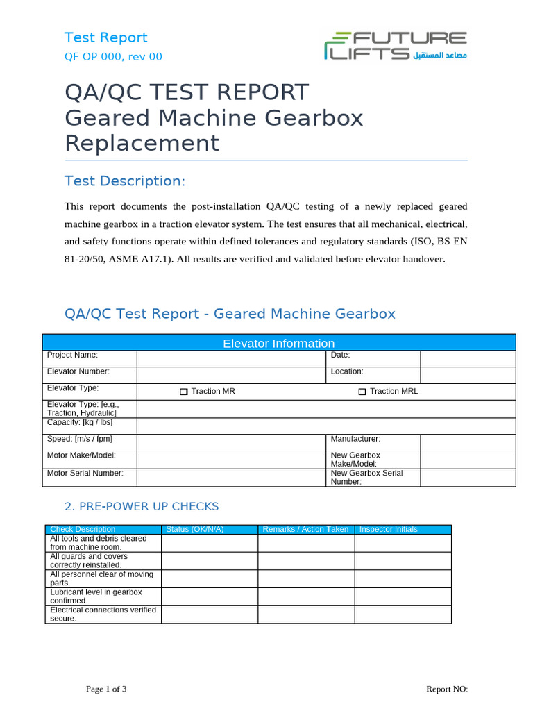 Geared Machine Gearbox QA/QC Test Report | PDF | Elevator | Mechanical ...