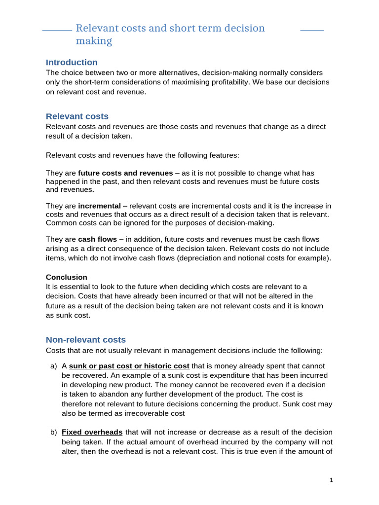 Understanding Relevant Costs in Decision-Making | PDF | Cost ...