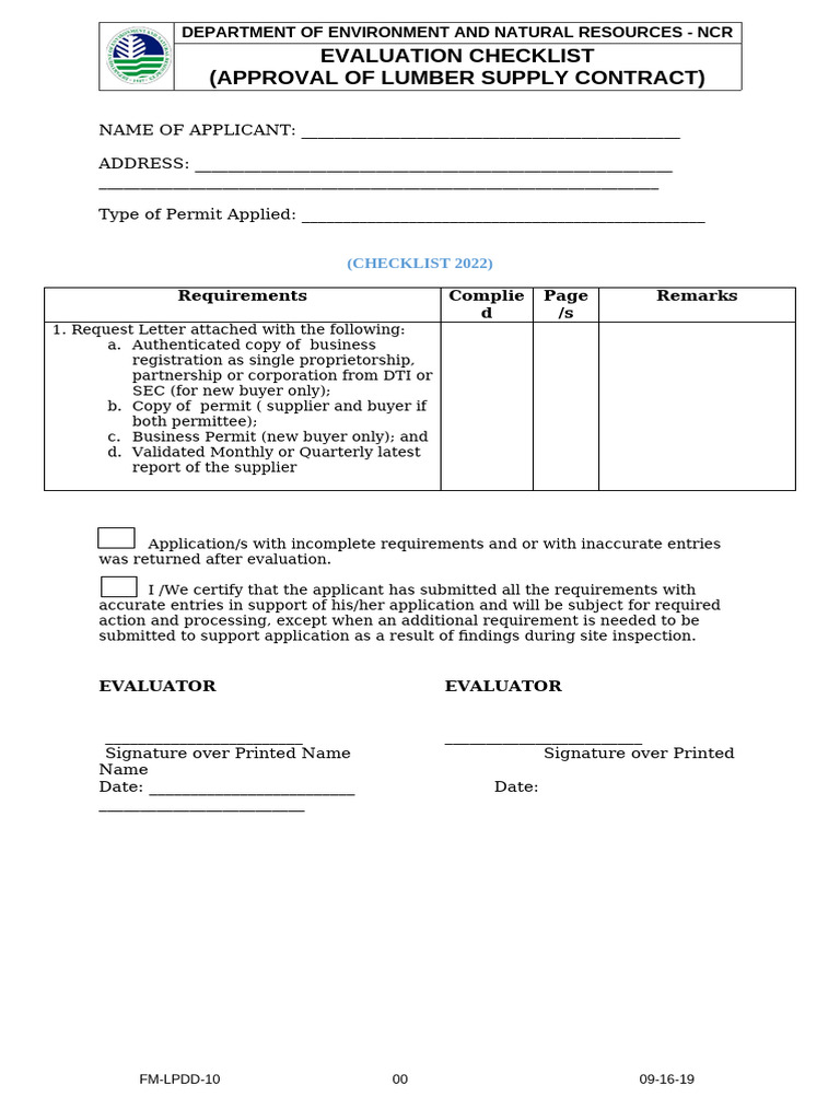 Lumber Supply Contract Evaluation Checklist | PDF