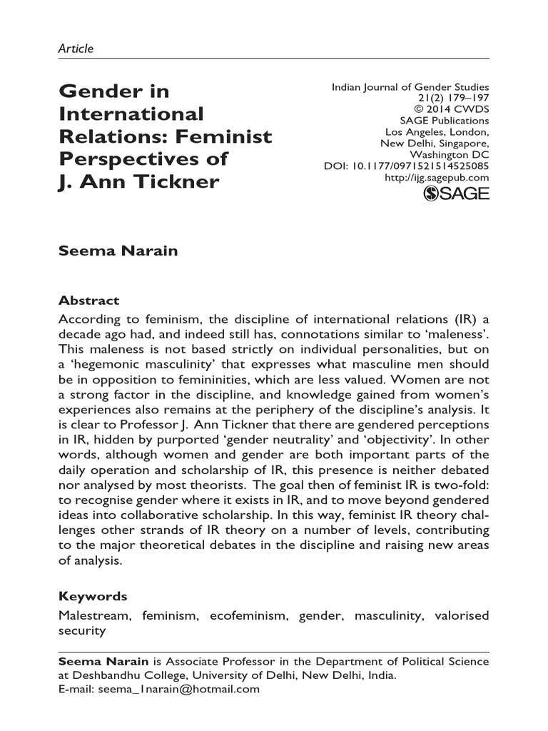 Gender in IR | PDF | Feminism | Gender Studies