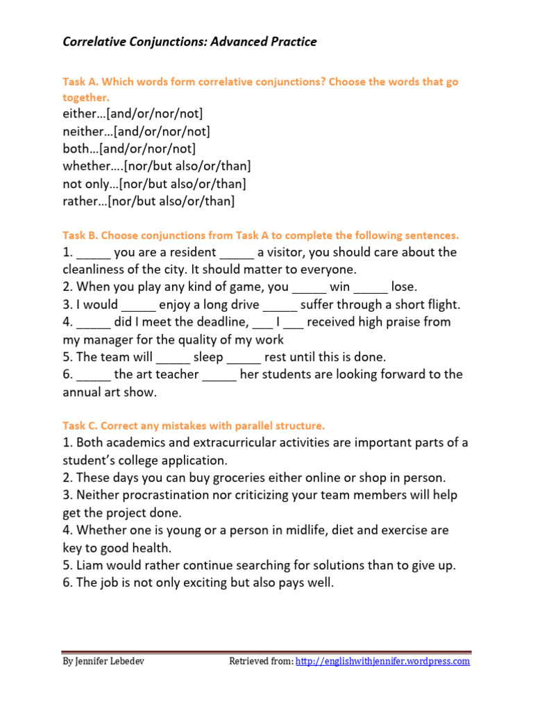 Correlative Conjunctions - Advanced Practice 1 | PDF