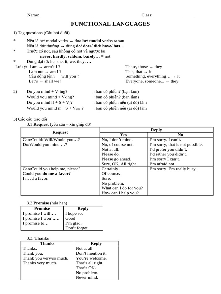 Functional Language Guide: Tag Questions & Requests | PDF | Linguistics ...
