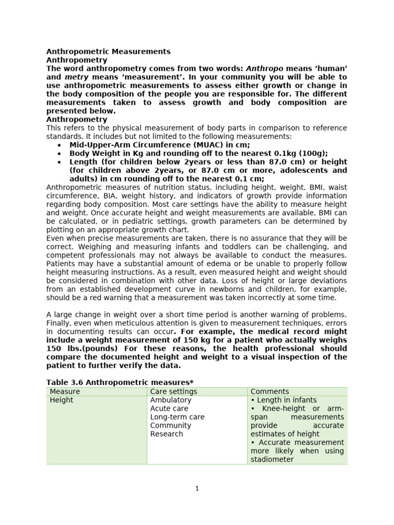 Understanding Anthropometric Measurements | PDF | Body Mass Index ...