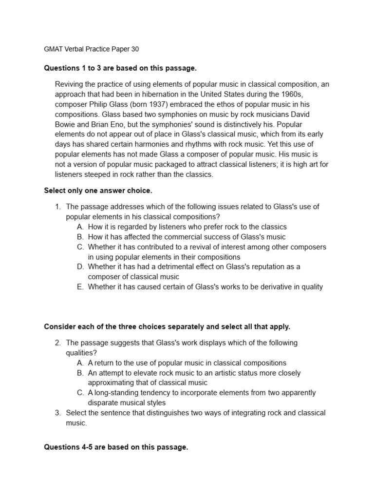 1628516408GMAT Verbal Practice Paper 30 | PDF | Reason | Species