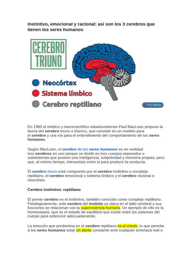 Tres cerebros: instintivo, emocional y racional | PDF | Las emociones ...