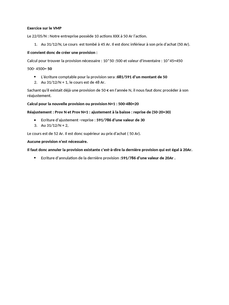 Exercice de comptabilité sur les VMP | PDF