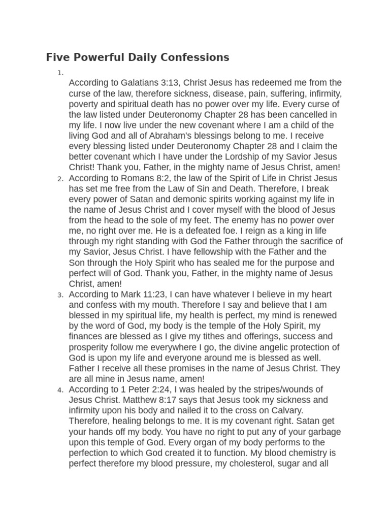 Daily Confessions for Spiritual Power | PDF | God The Father | Jesus