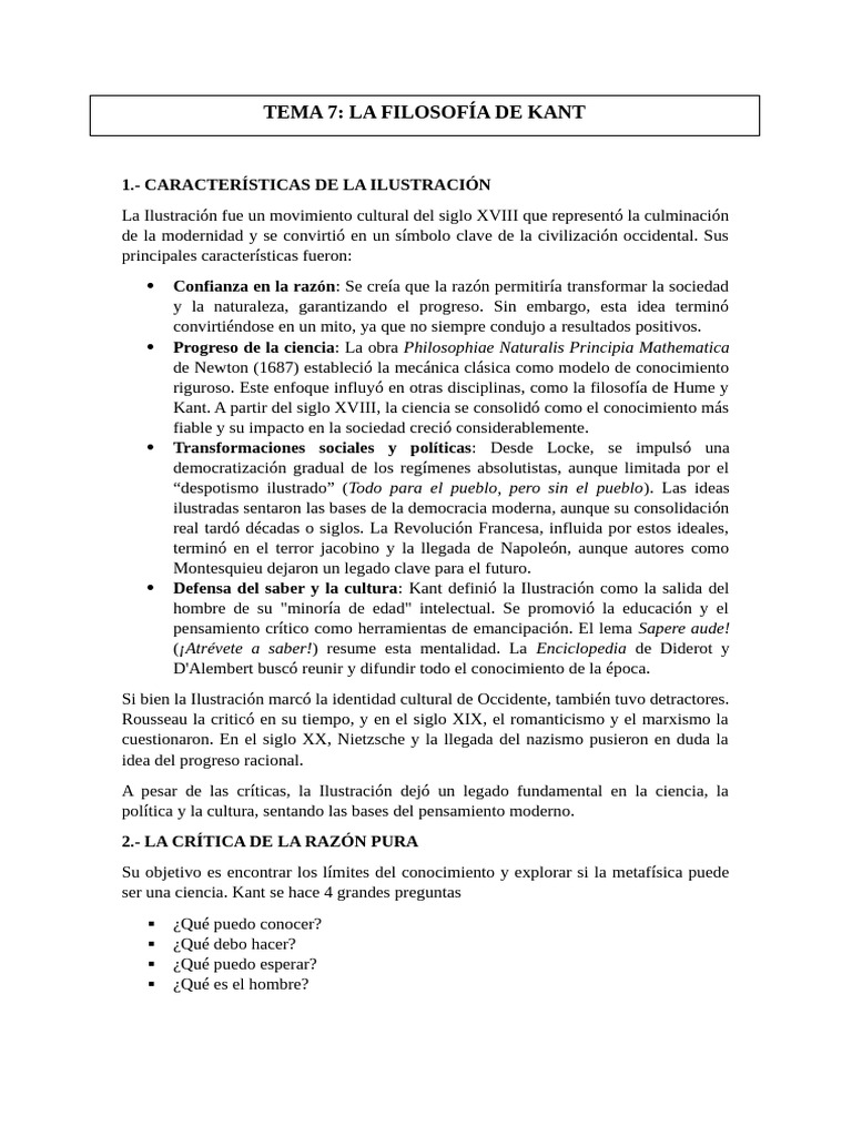 Características y Críticas de la Ilustración | PDF | Immanuel Kant | A ...
