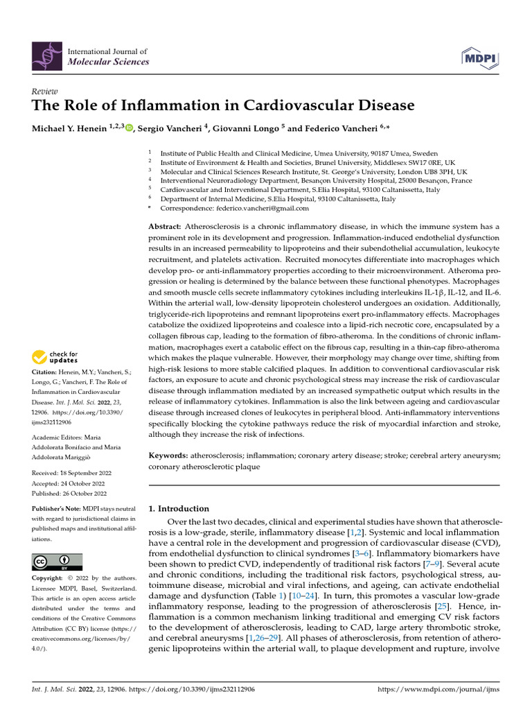 Inflammation's Role in Cardiovascular Disease | PDF | Atherosclerosis ...