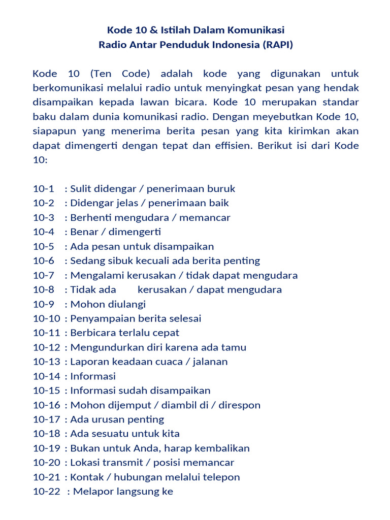 Kode 10 dalam Komunikasi RAPI | PDF