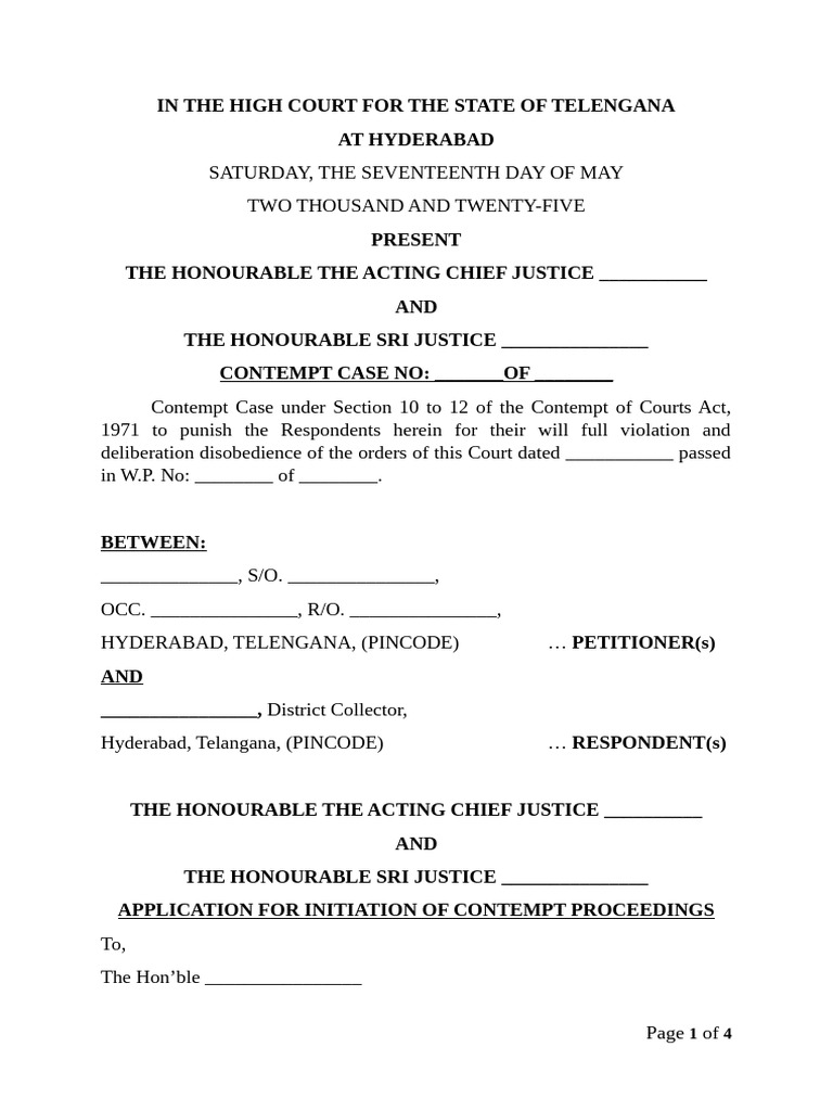 Contempt Application Format for Court | PDF | Contempt Of Court ...