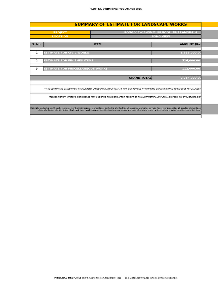 Swimming Pool Construction BOQ Summary | PDF | Concrete | Brick