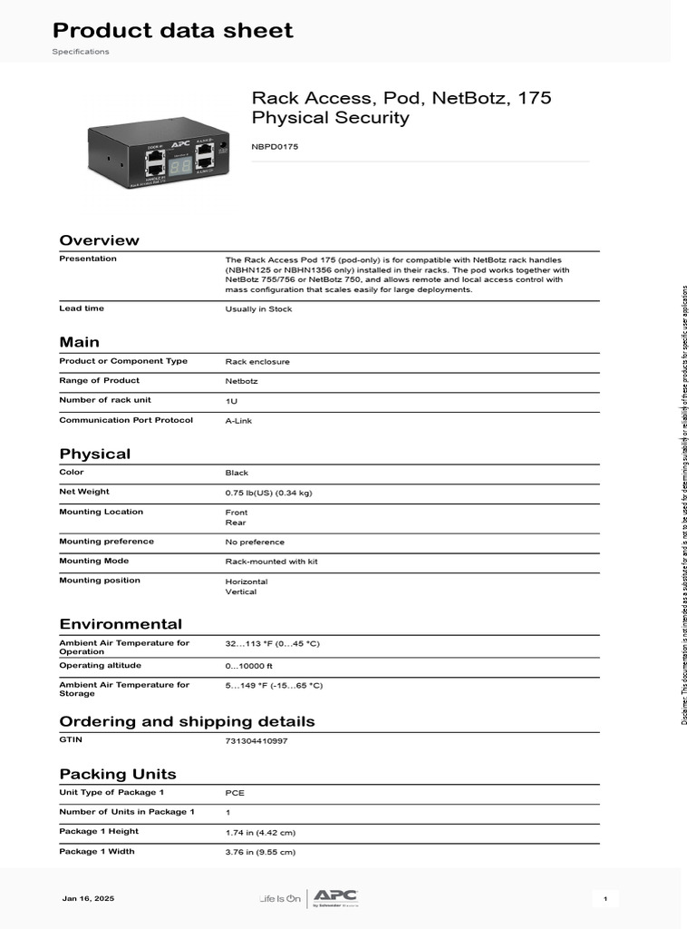 NetBotz Rack Access Pod 175 Overview | PDF
