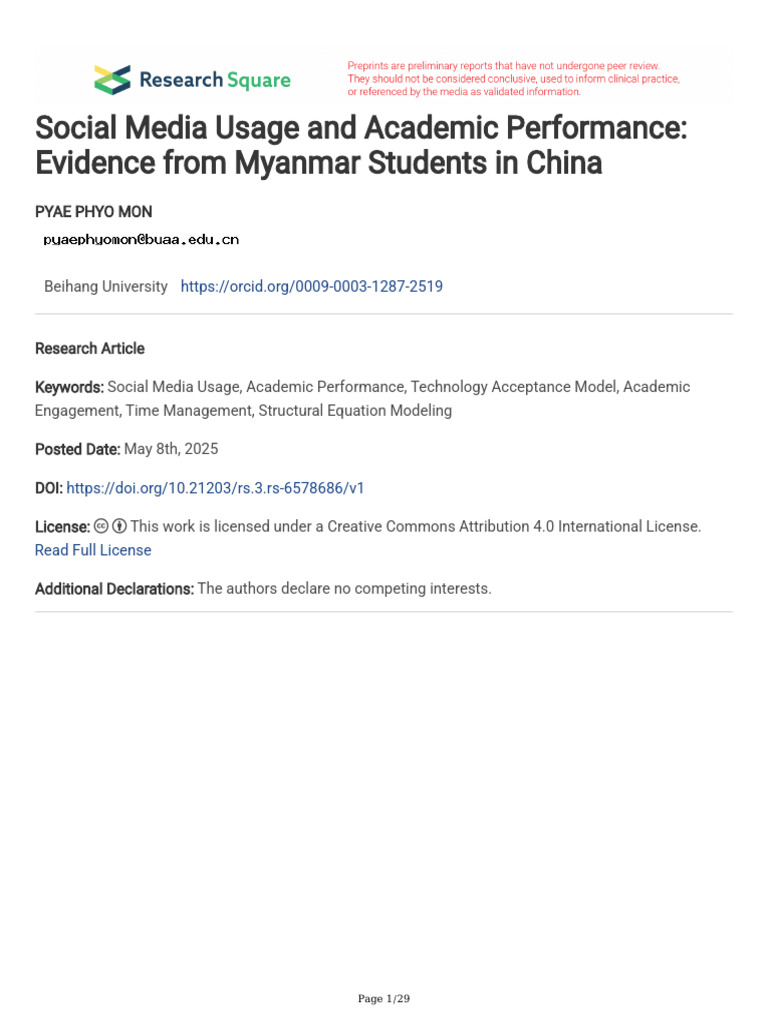 Social Media Usage and Academic Performance Eviden | PDF | Cronbach's ...
